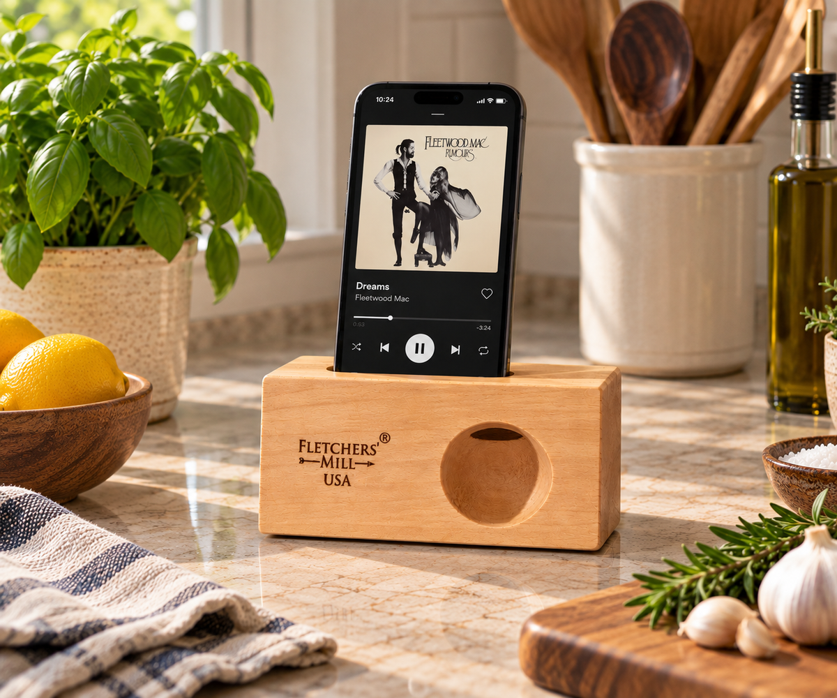 Wooden Phone Stand with Acoustic Amplifier