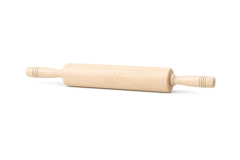 Wooden rolling pin on a white background