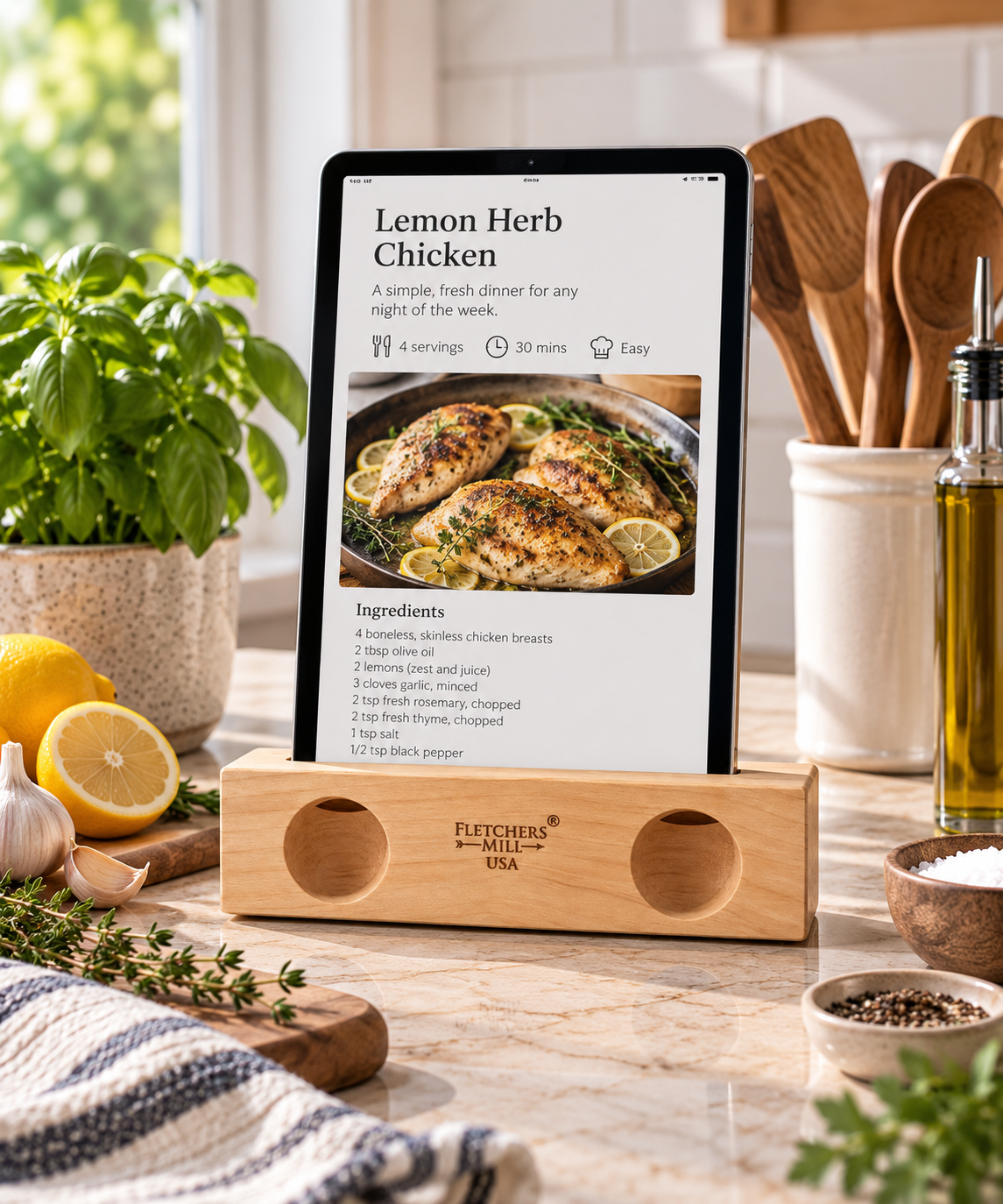 Wooden Tablet & Cookbook Stand