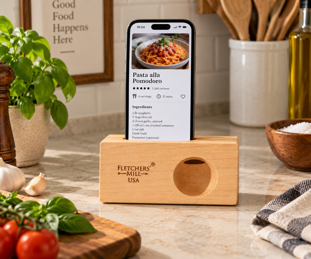 Wooden Phone Stand with Acoustic Amplifier