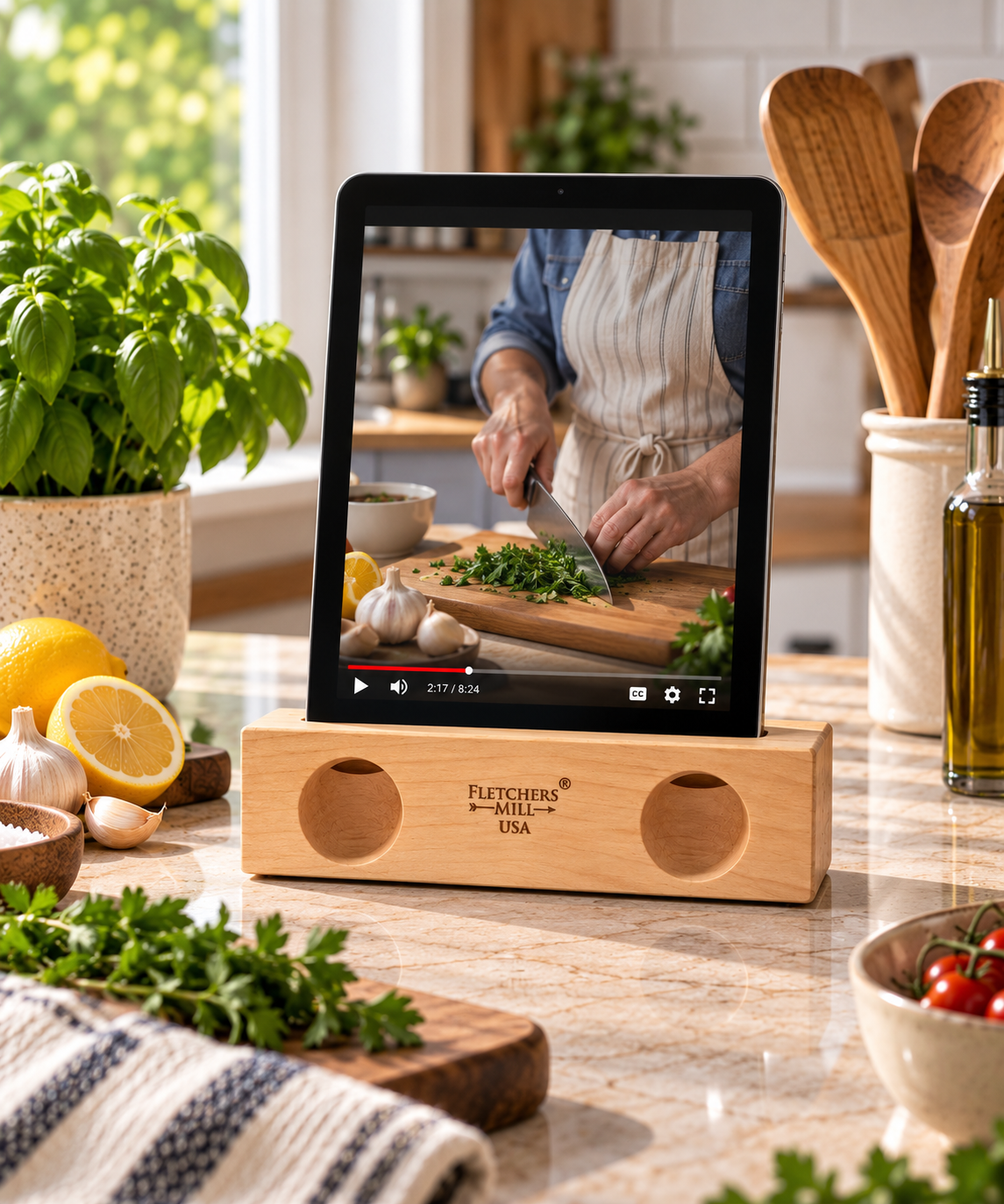 Wooden Tablet & Cookbook Stand